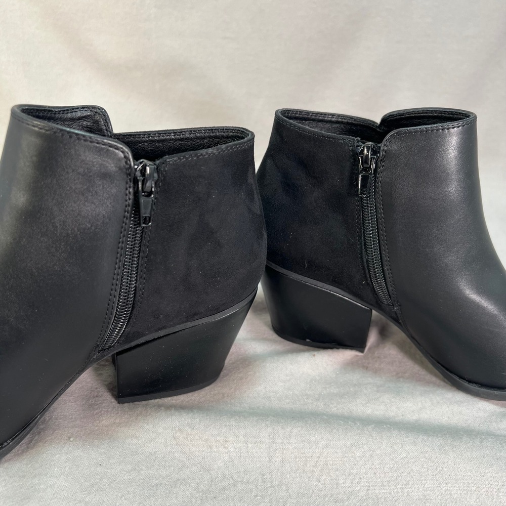 Black Pointed Toe Block Heel Ankle Booties Edgy Street Style Night Out 7.5 - Picture 12 of 16